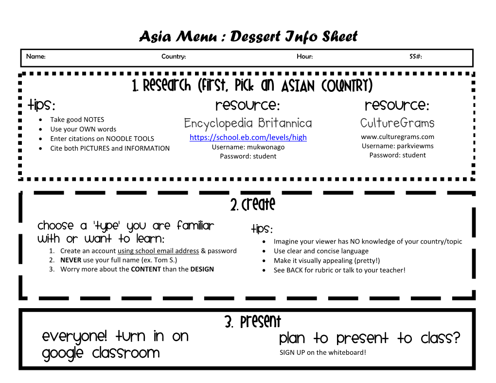 Dessert Info Sheet