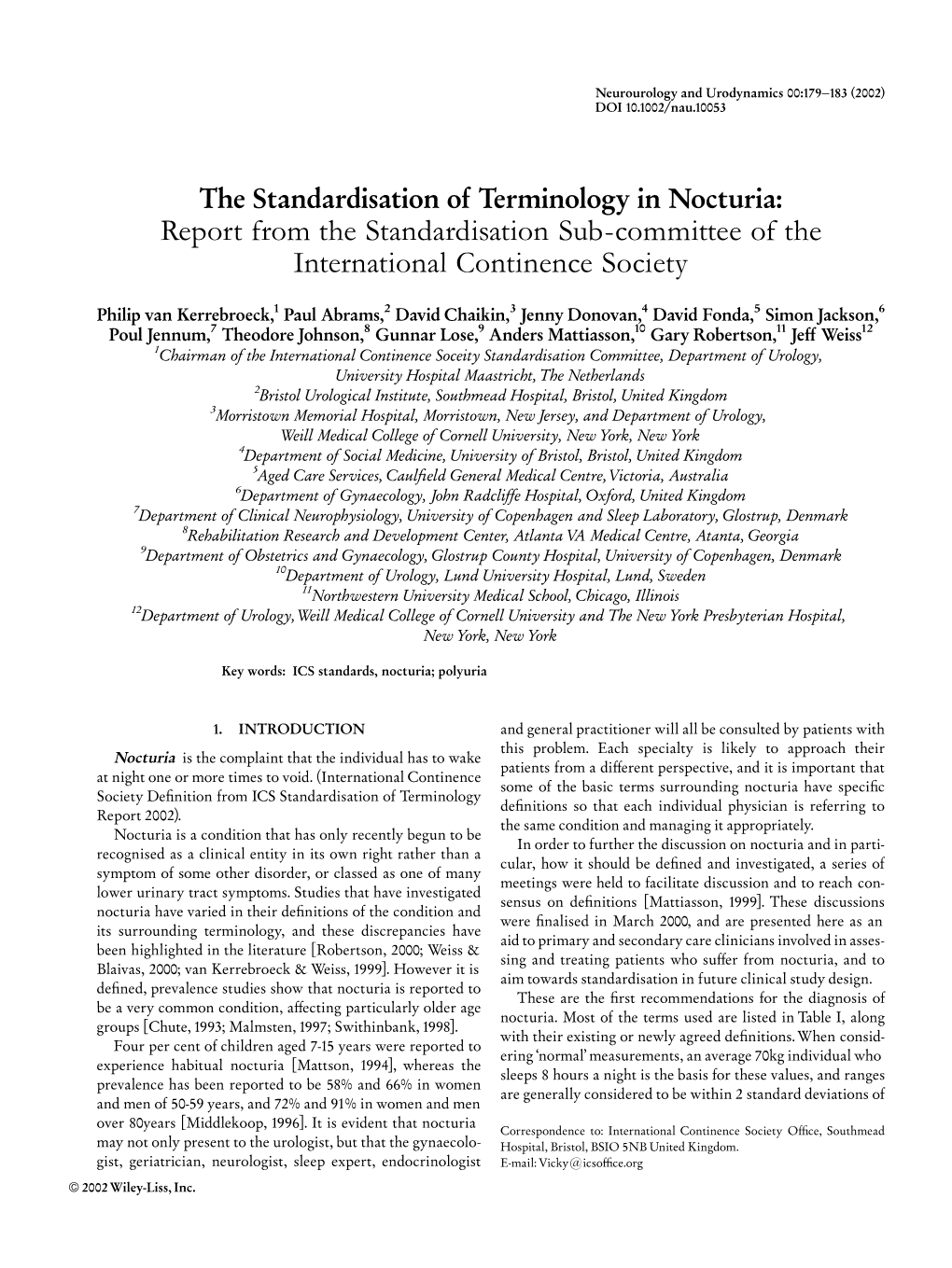 The Standardisation of Terminology in Nocturia: Report from the Standardisation Sub-Committee of the International Continence Society