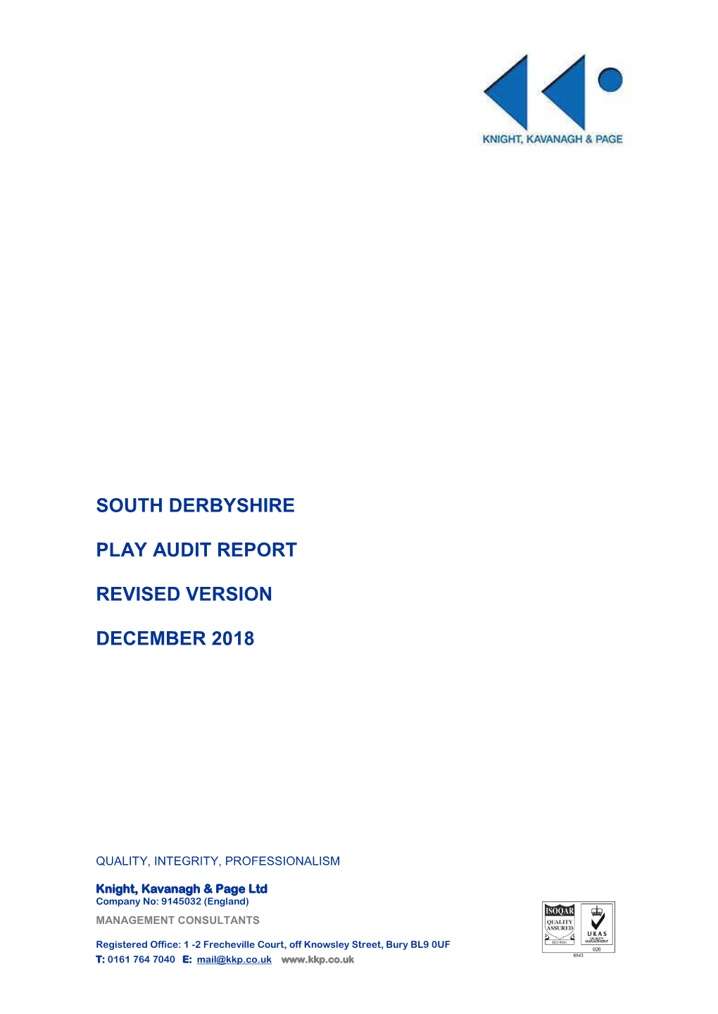 South Derbyshire Play Audit Report Revised Version December 2018