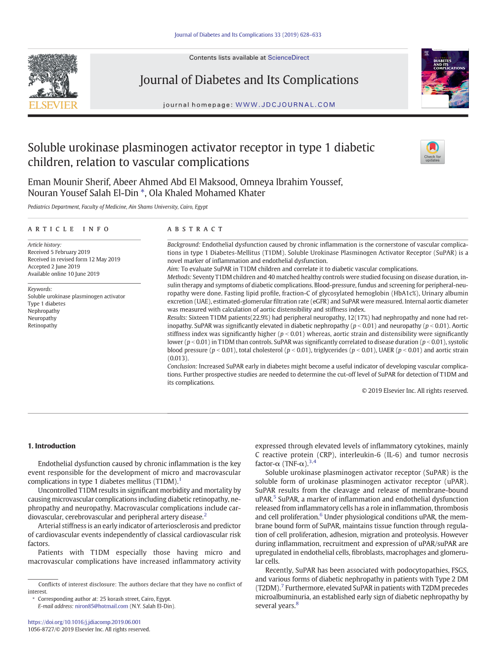 Soluble Urokinase Plasminogen Activator Receptor in Type 1 Diabetic Children, Relation to Vascular Complications