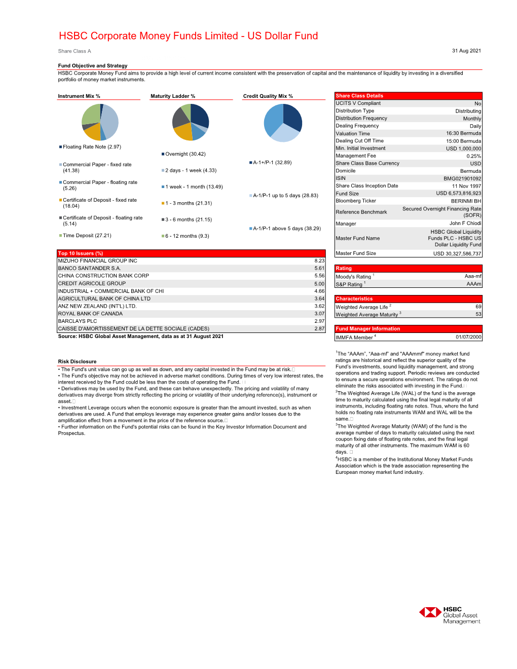 HSBC Corporate Money Funds Limited - US Dollar Fund