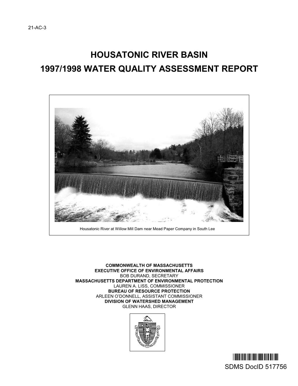 Housatonic River Basin 1997/1998 Water Quality Assessment Report