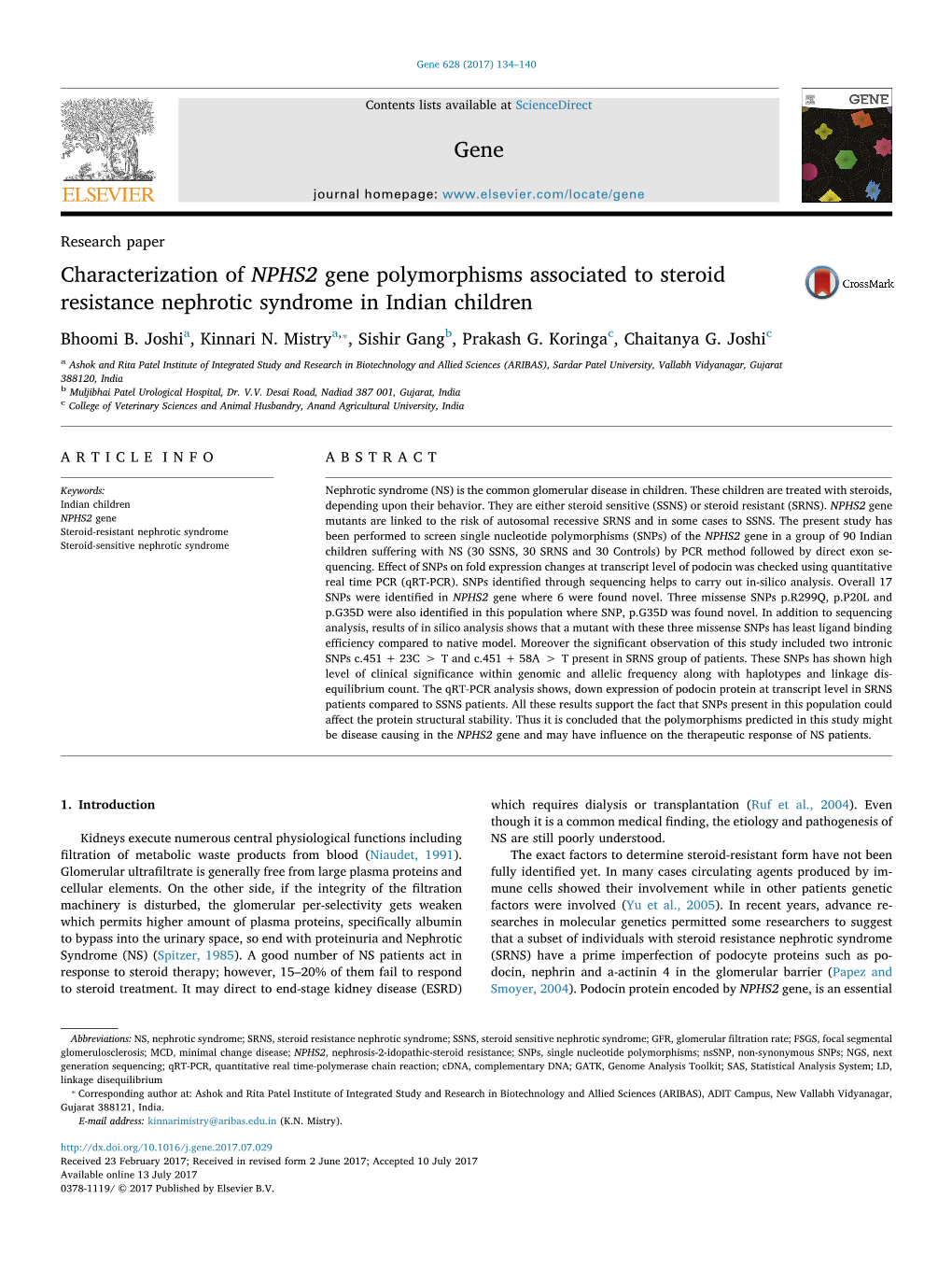 Characterization of NPHS2 Gene Polymorphisms Associated to Steroid MARK Resistance Nephrotic Syndrome in Indian Children