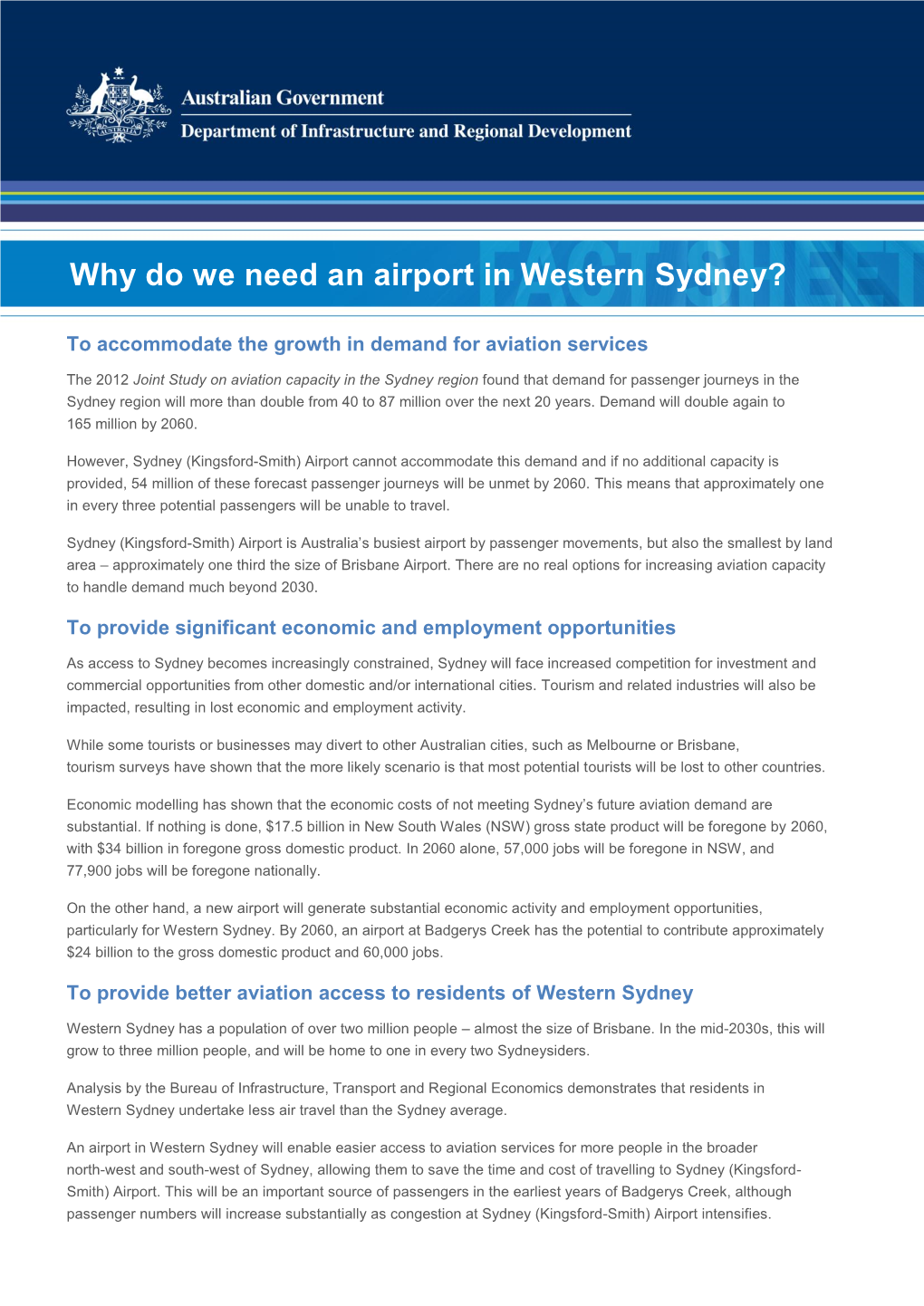 Why Do We Need an Airport in Western Sydney?
