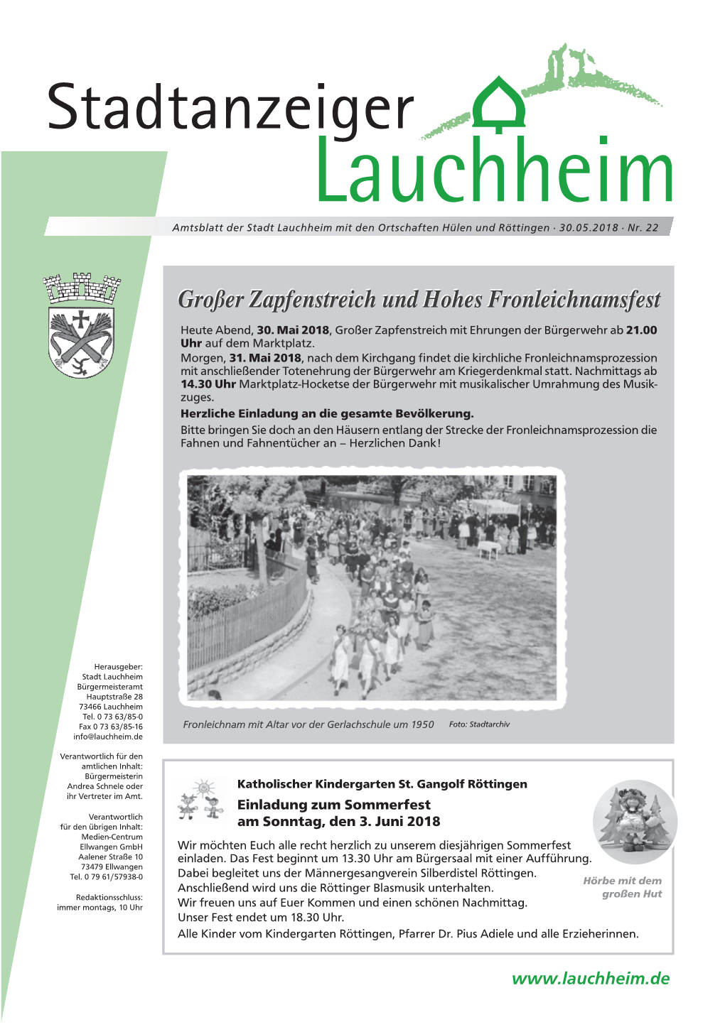 Großer Zapfenstreich Und Hohes Fronleichnamsfest Heute Abend, 30