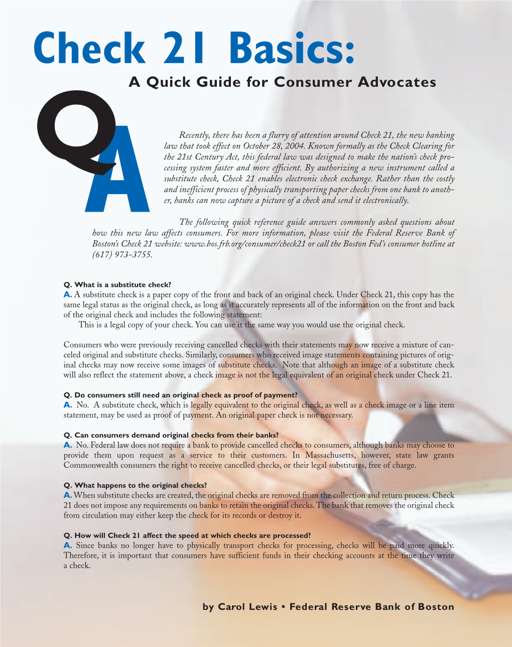 Check 21 Basics: a Quick Guide for Consumer Advocates