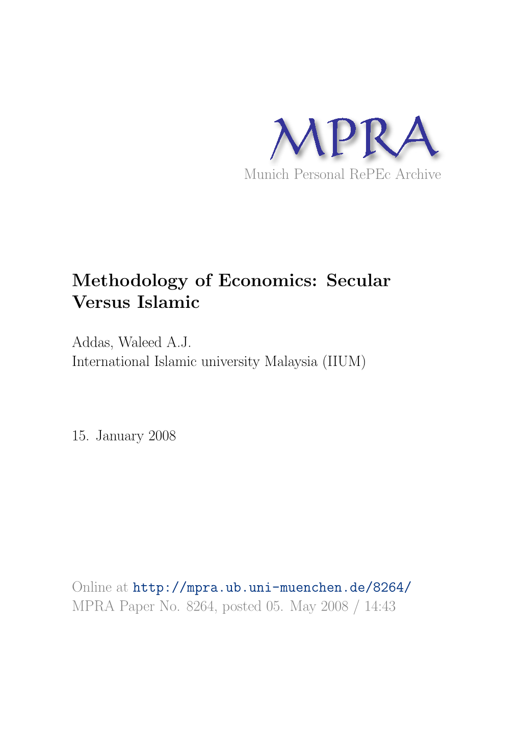 Methodology of Economics: Secular Versus Islamic