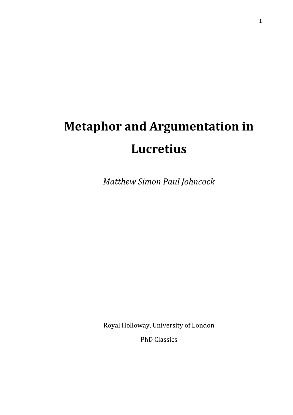 Metaphor and Argumentation in Lucretius