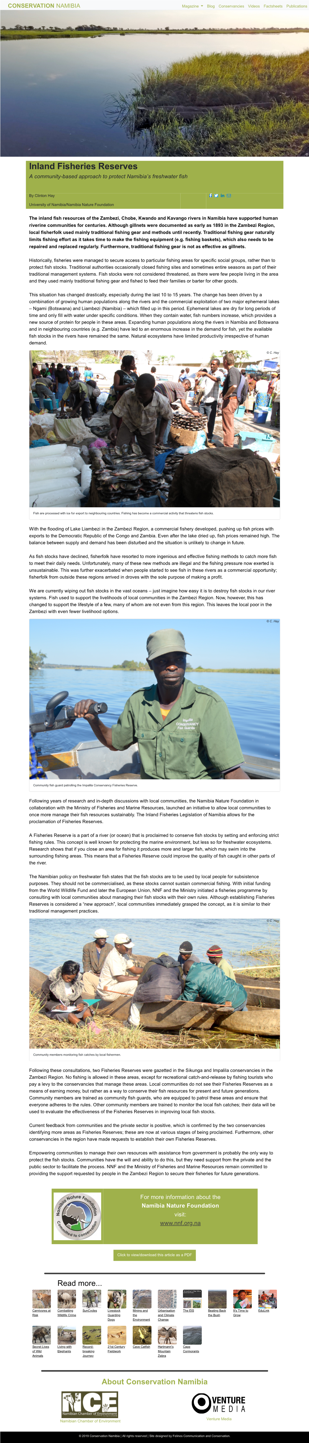 Inland Fisheries Reserves a Community-Based Approach to Protect Namibia’S Freshwater Fish