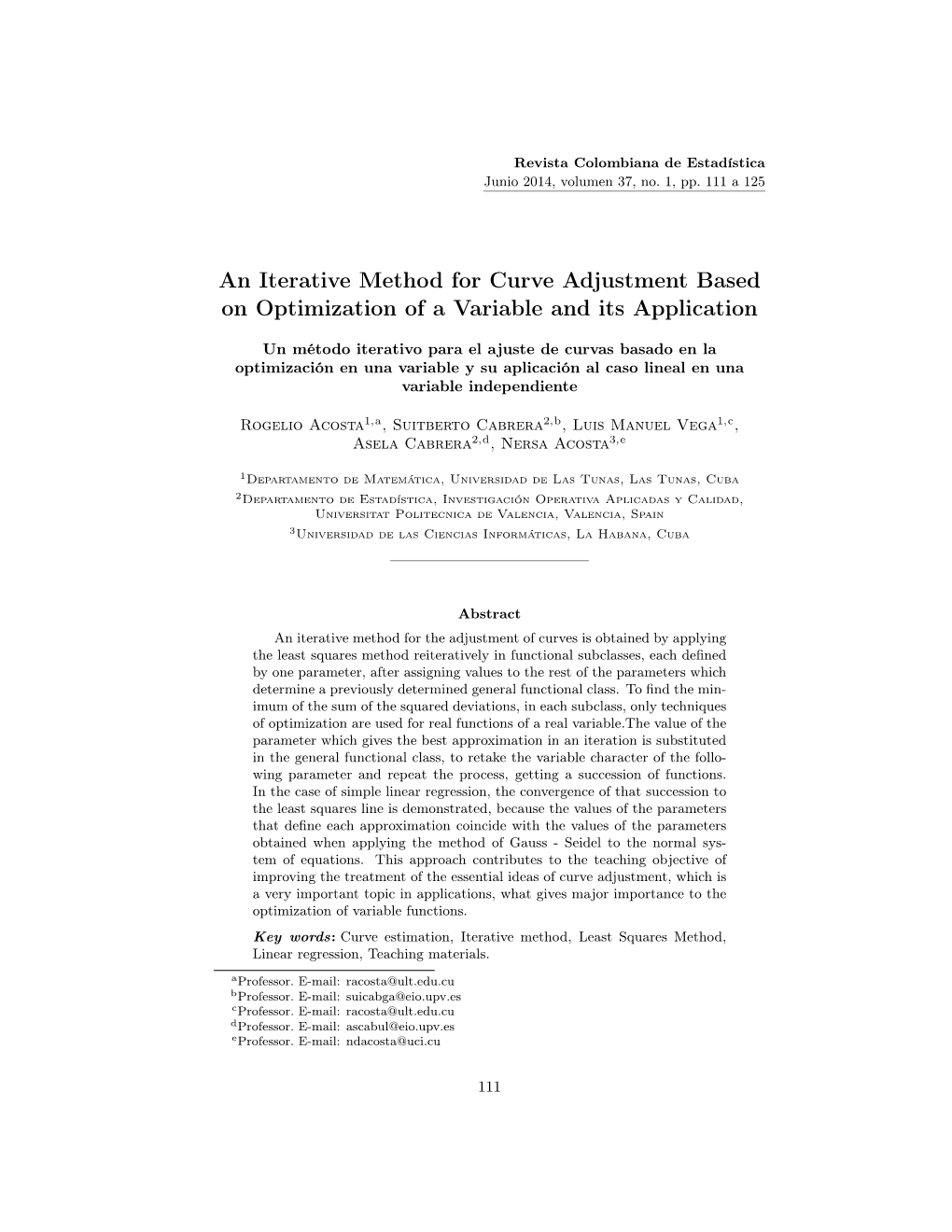 An Iterative Method for Curve Adjustment Based on Optimization of a Variable and Its Application