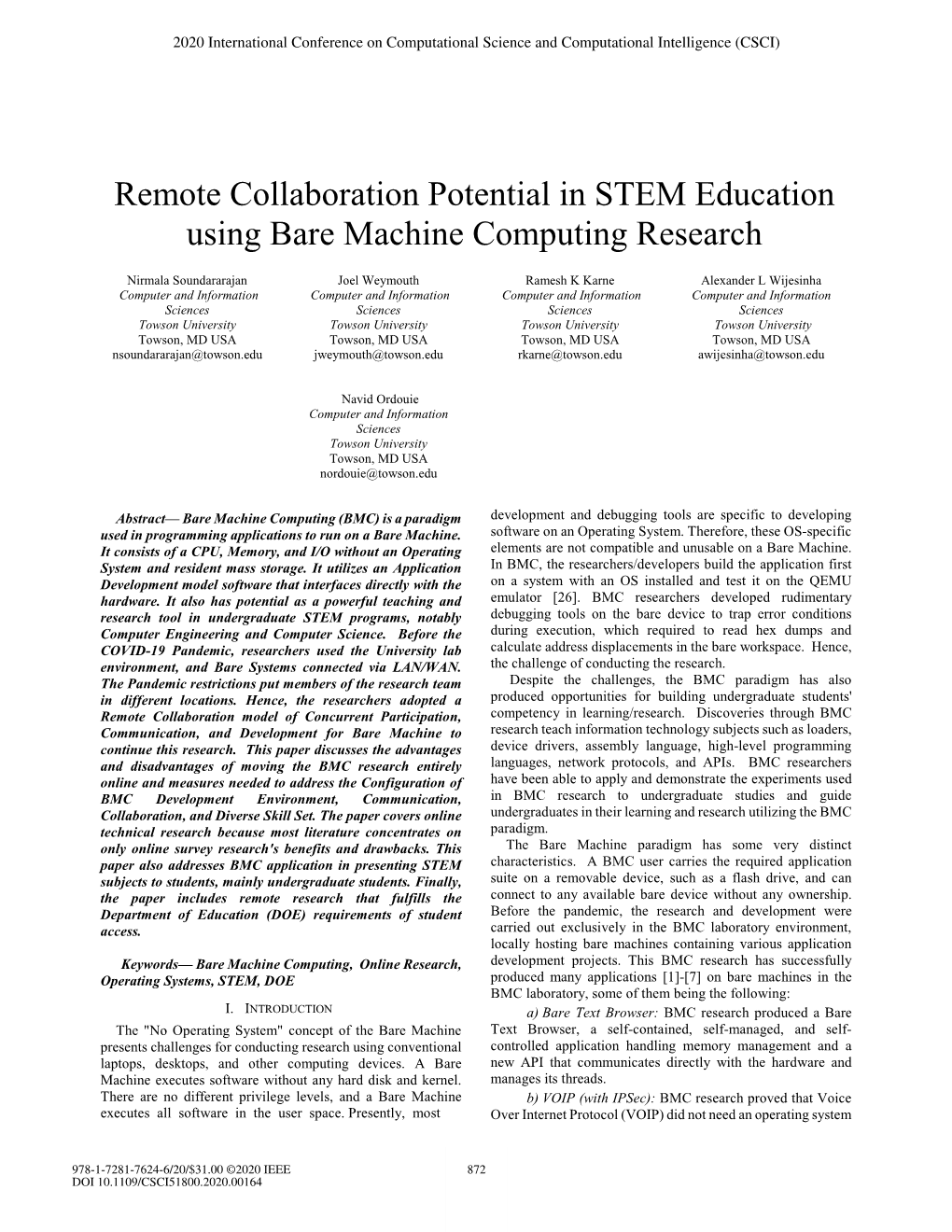 Remote Collaboration Potential in STEM Education Using Bare Machine Computing Research