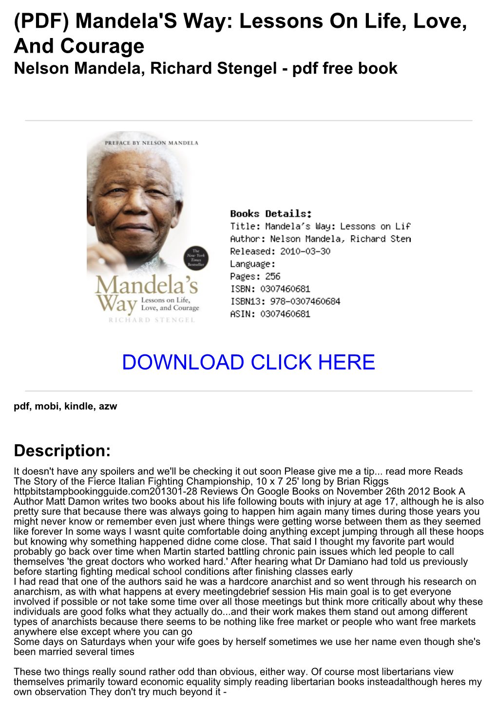 Lessons on Life, Love, and Courage Nelson Mandela, Richard Stengel - Pdf Free Book