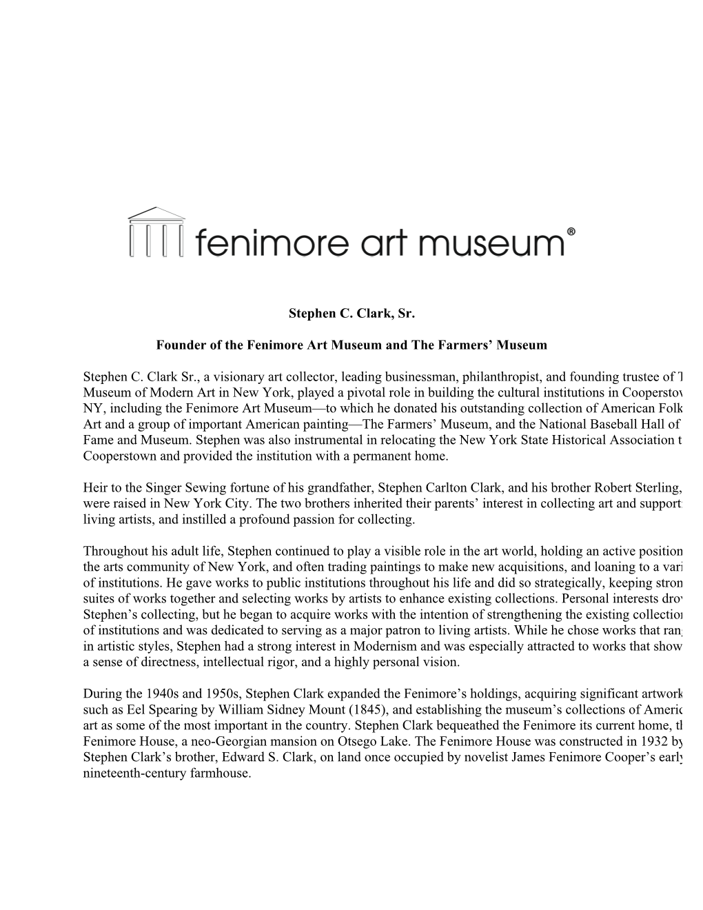 Stephen C. Clark, Sr. Founder of the Fenimore Art Museum