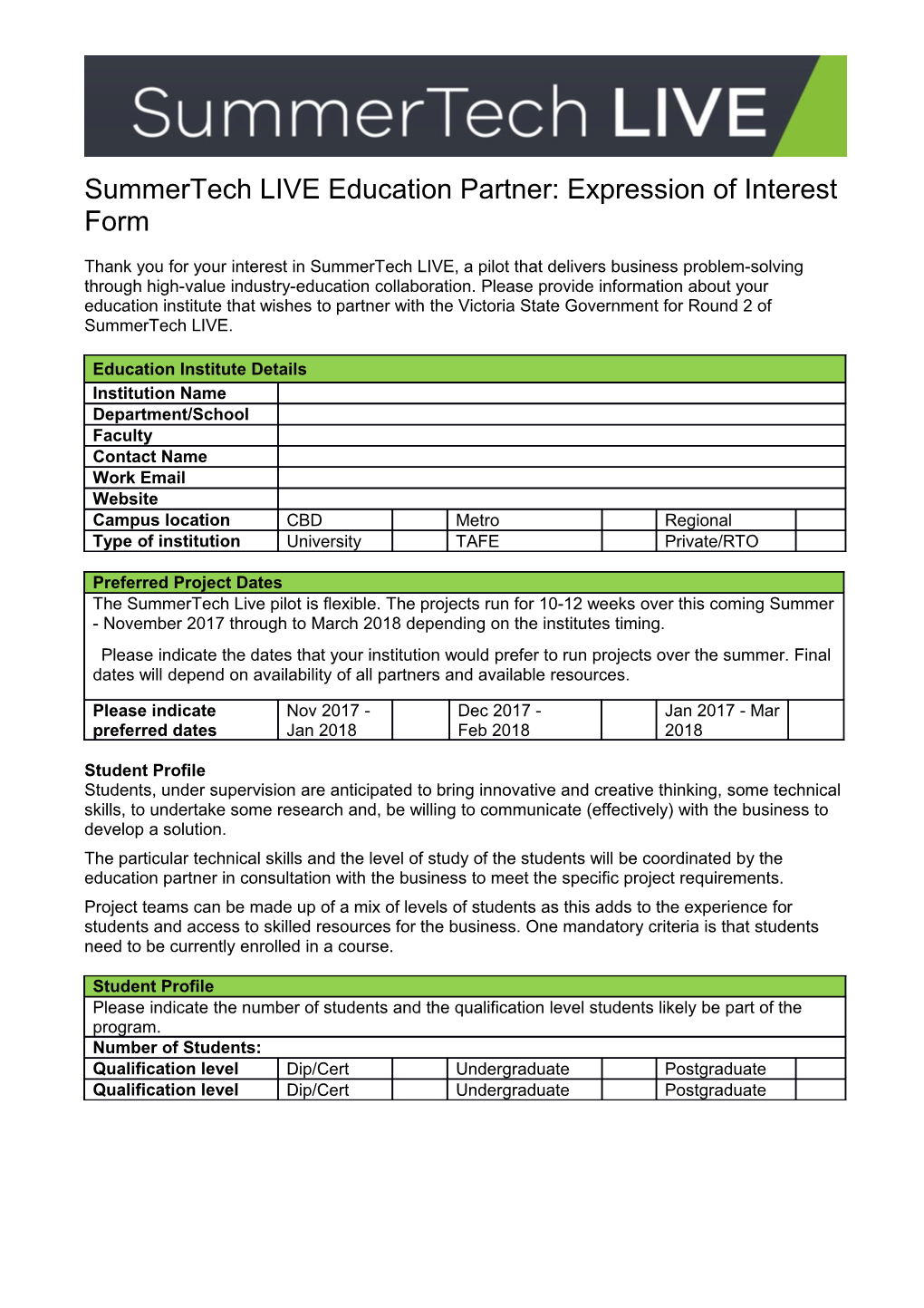 Summertech LIVE Education Partner: Expression of Interest Form