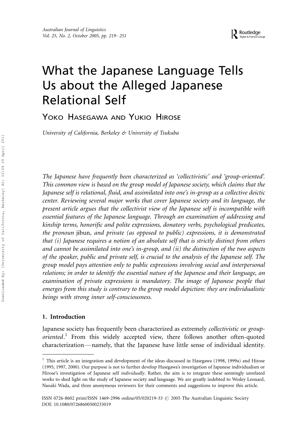 What the Japanese Language Tells Us About the Alleged Japanese Relational Self