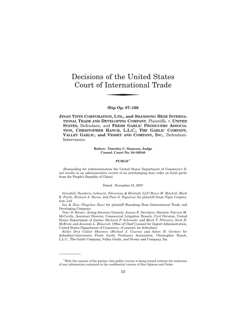 Decisions of the United States Court of International Trade