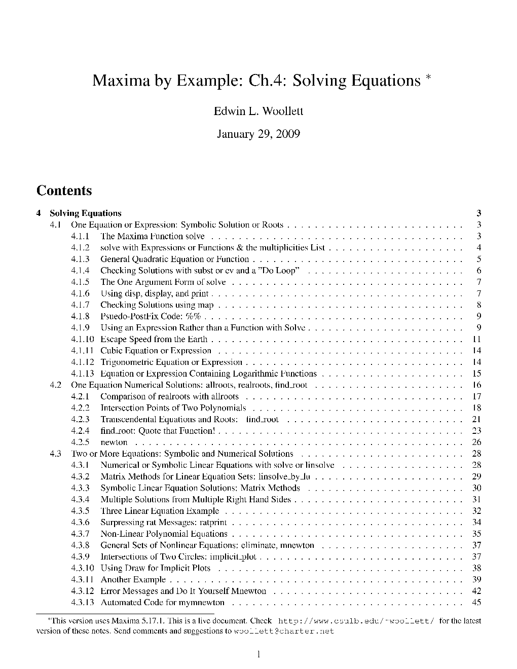 Maxima by Example: Ch.4: Solving Equations ∗