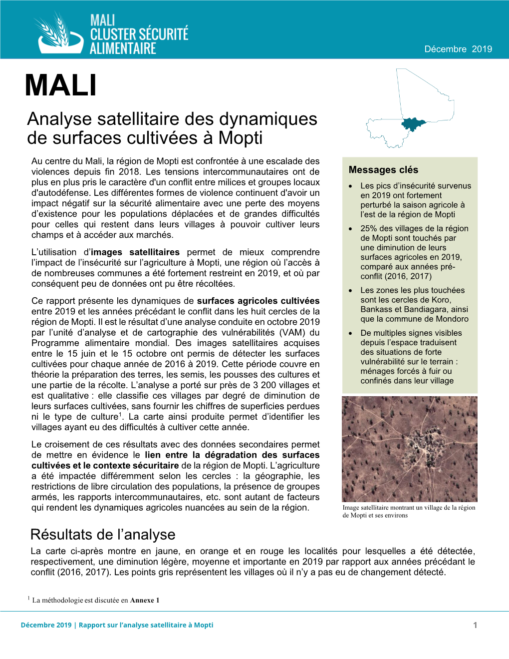 Analyse Satellitaire Des Dynamiques De Surfaces Cultivées À Mopti