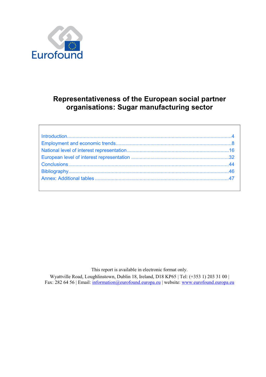 Representativeness of the European Social Partner Organisations: Sugar Manufacturing Sector