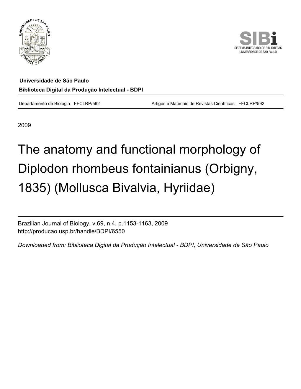 The Anatomy and Functional Morphology of Diplodon Rhombeus Fontainianus (Orbigny, 1835) (Mollusca Bivalvia, Hyriidae)