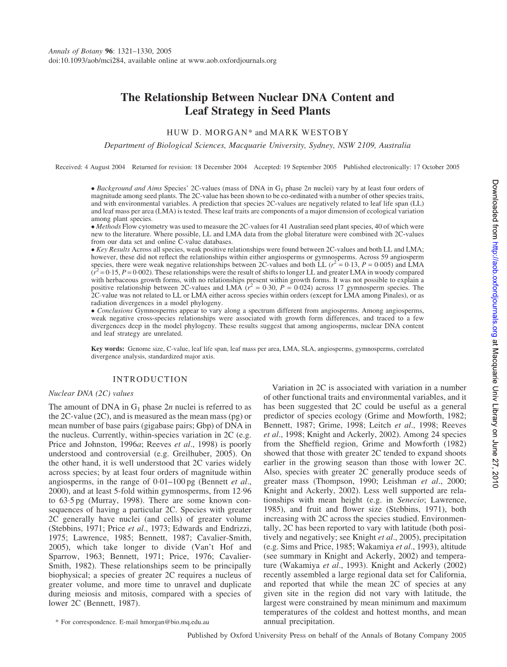 The Relationship Between Nuclear DNA Content and Leaf Strategy in Seed Plants