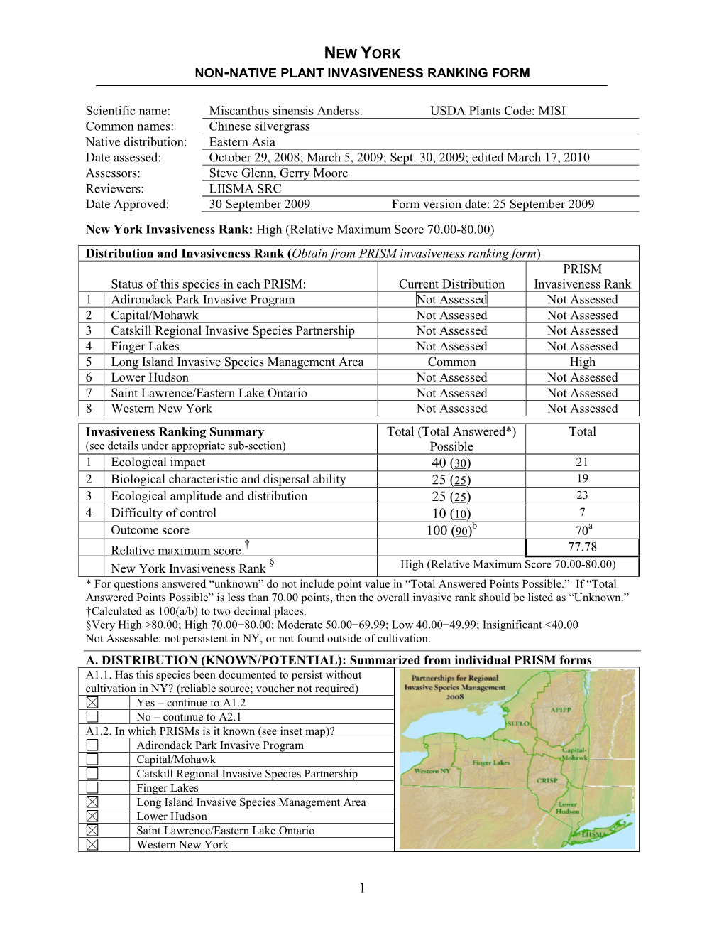 New York Non-Native Plant Invasiveness Ranking Form