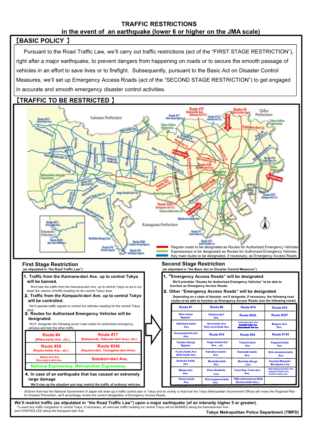 TRAFFIC RESTRICTIONS in the Event of an Earthquake