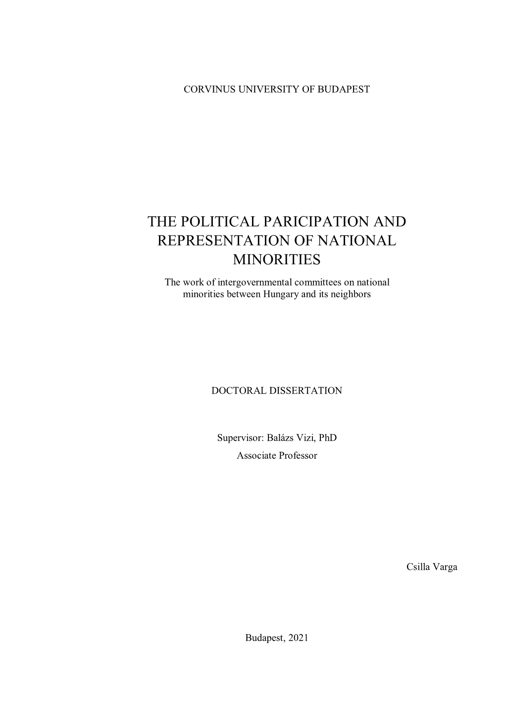 The Political Paricipation and Representation of National