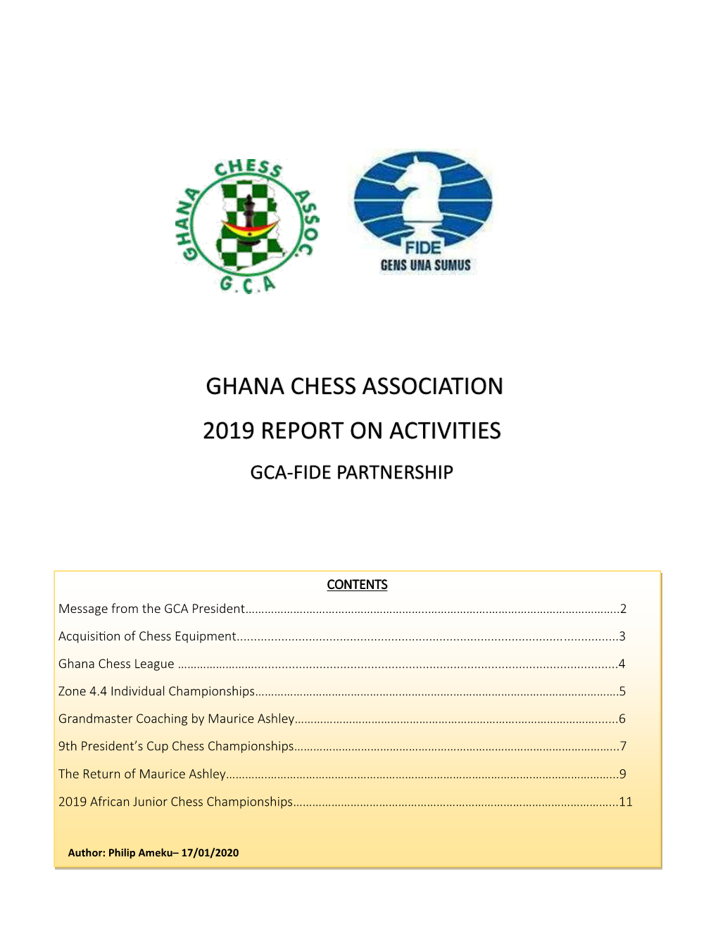 Ghana Chess Association 2019 Report on Activities Gca-Fide Partnership