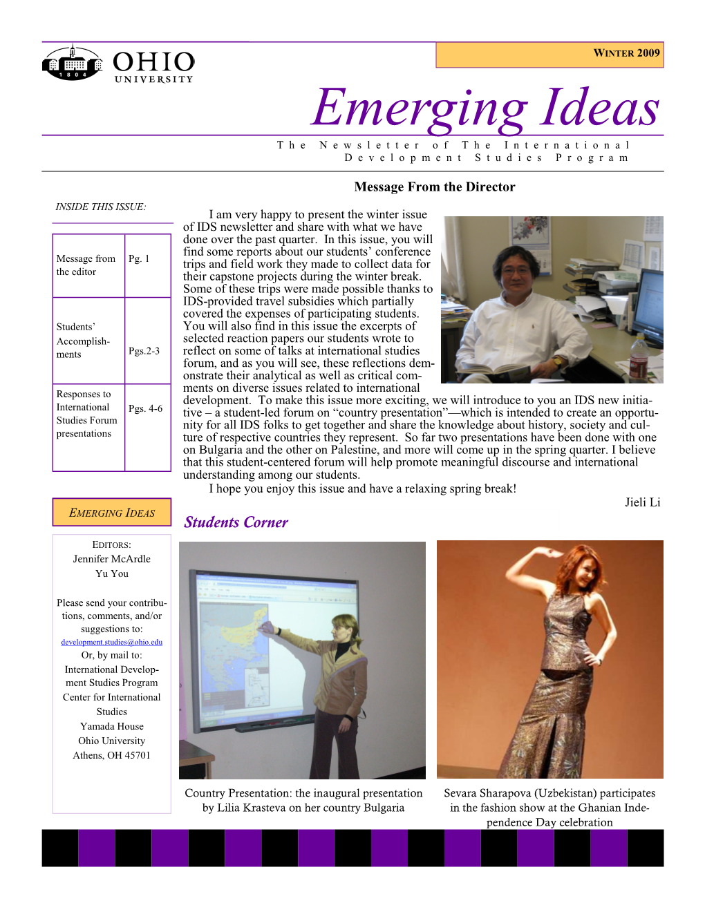 Emerging Ideas the Newsletter of the International Development Studies Program