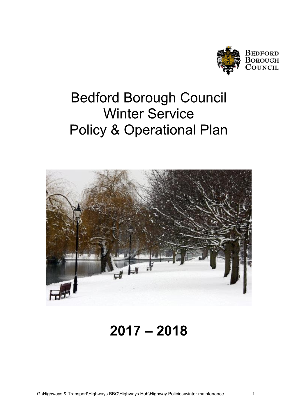 Bedford Borough Council Winter Service Policy & Operational Plan