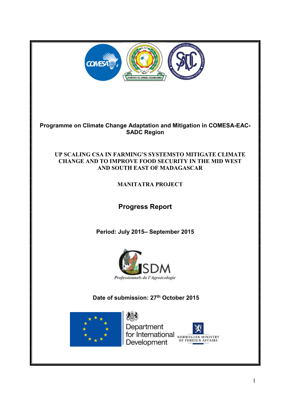 Progress Report July to September 2015
