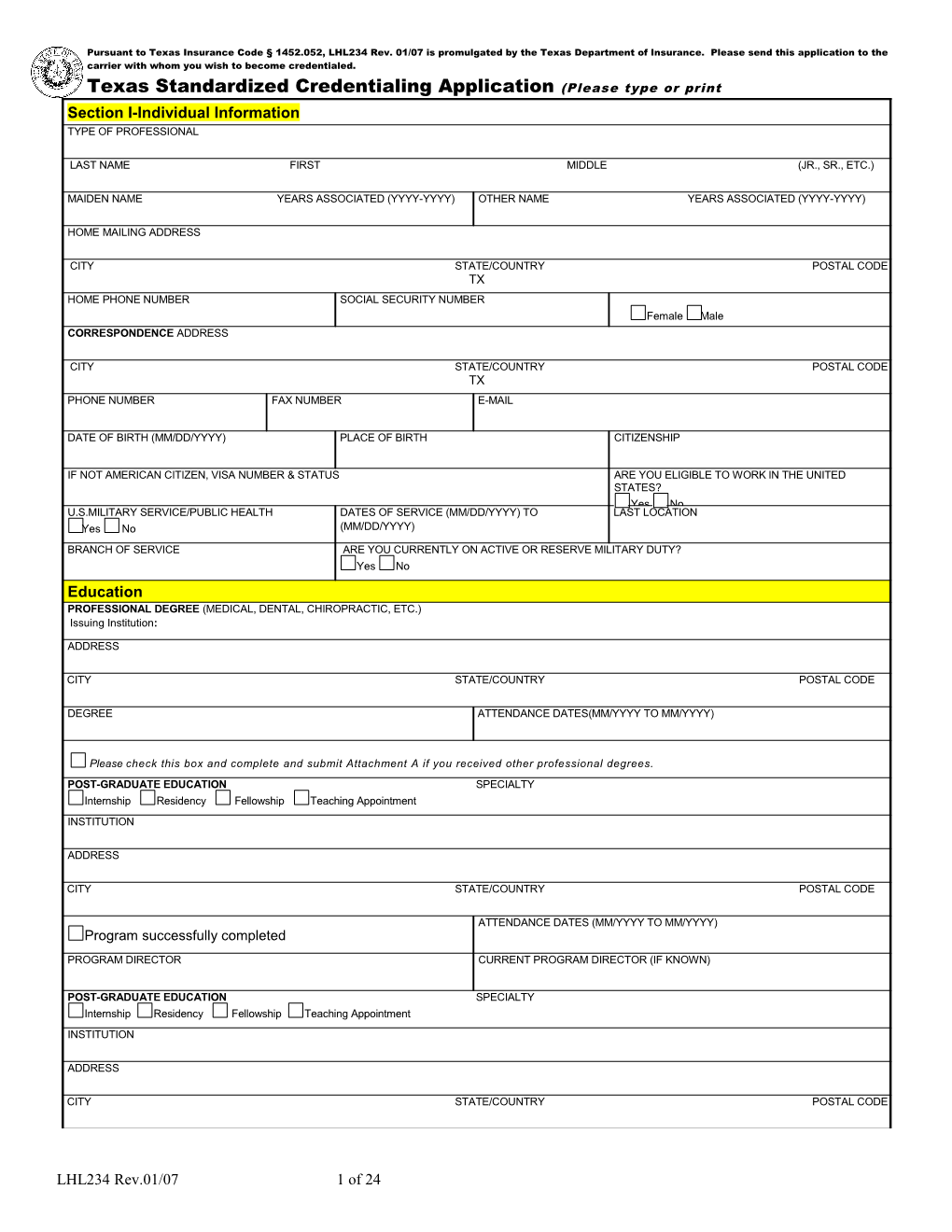 Section I-Individual Information