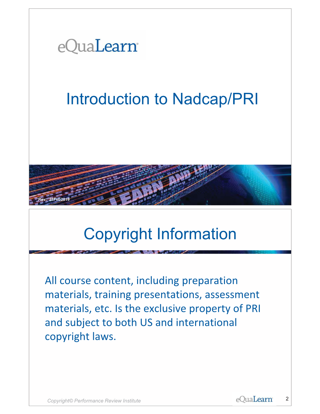 Introduction to Nadcap/PRI Copyright Information