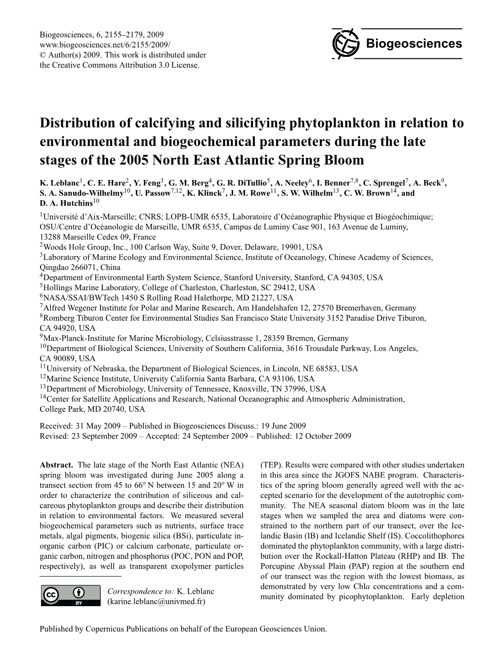 Distribution of Calcifying and Silicifying Phytoplankton in Relation To