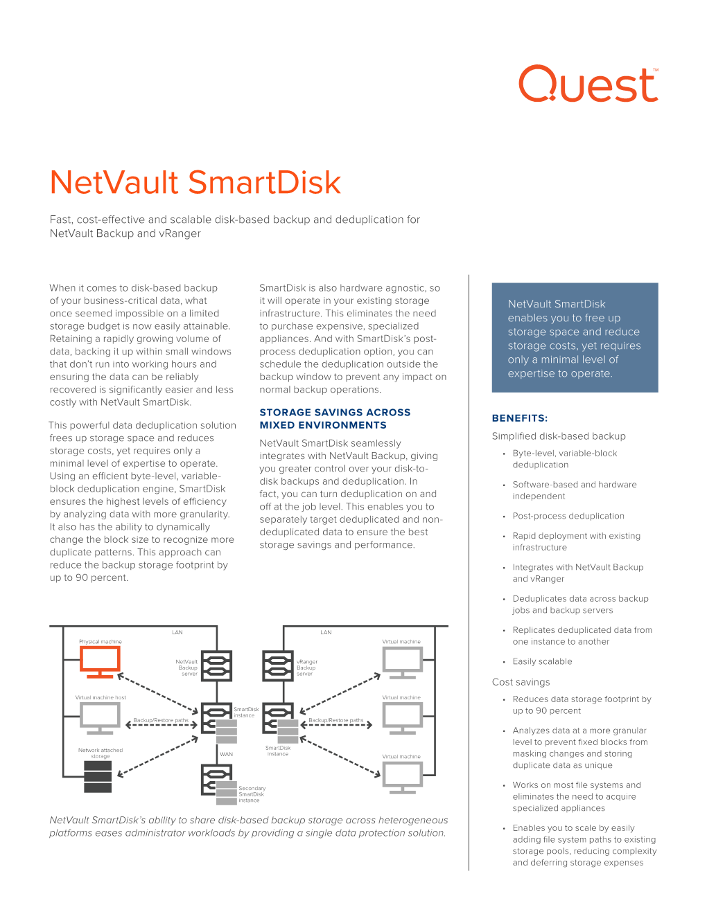 Netvault Smartdisk Fast, Cost-Effective and Scalable Disk-Based Backup and Deduplication for Netvault Backup and Vranger
