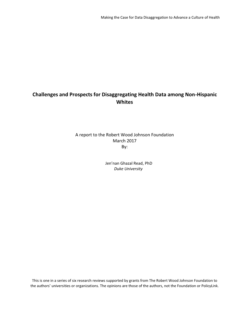 Challenges and Prospects for Disaggregating Health Data Among Non-Hispanic Whites