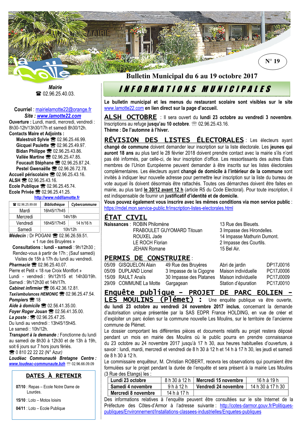 Informations Municipales � 02.96.25.40.03