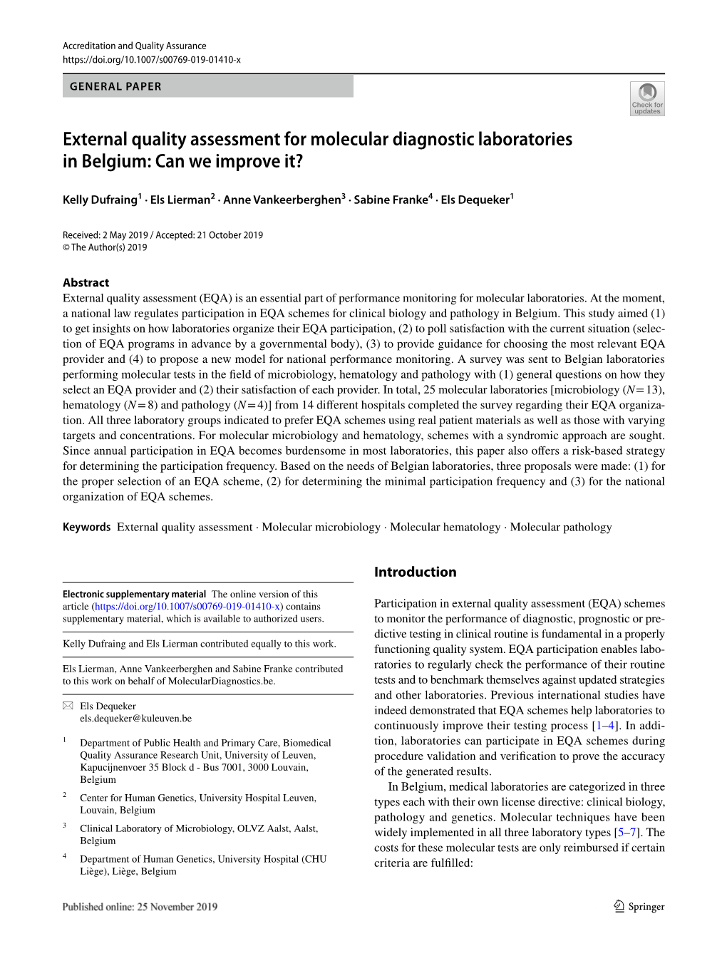 External Quality Assessment for Molecular Diagnostic Laboratories in Belgium: Can We Improve It?