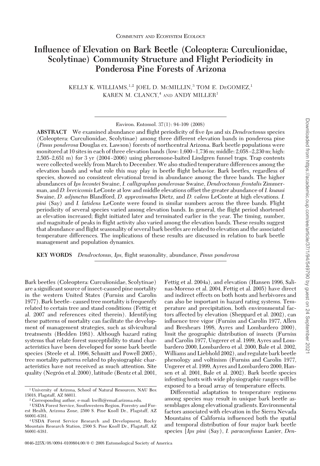 Influence of Elevation on Bark Beetle (Coleoptera: Curculionidae