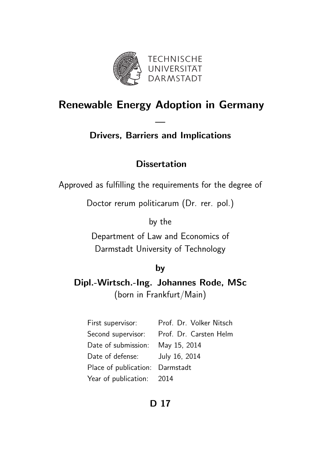 Renewable Energy Adoption in Germany — Drivers, Barriers and Implications