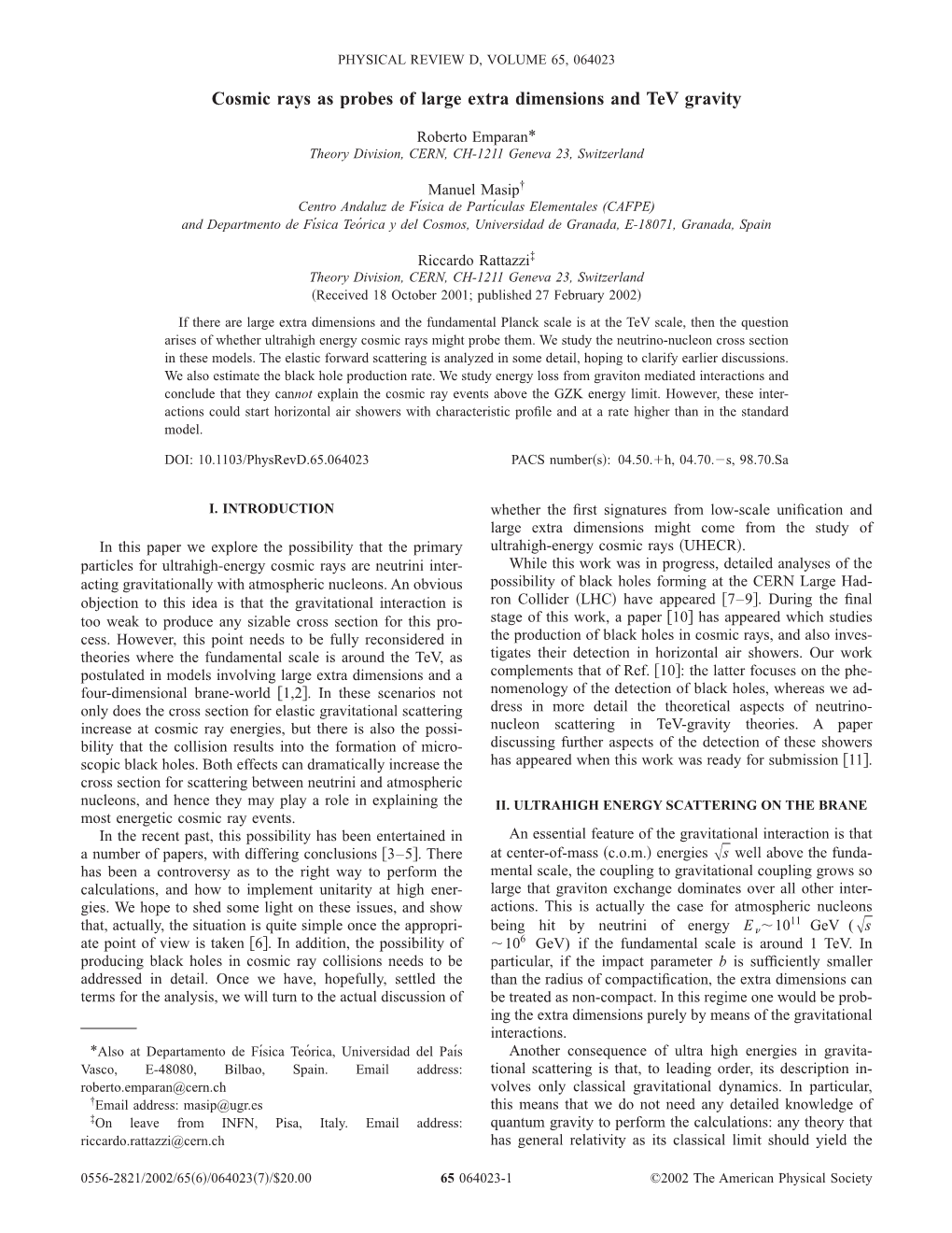 Cosmic Rays As Probes of Large Extra Dimensions and Tev Gravity