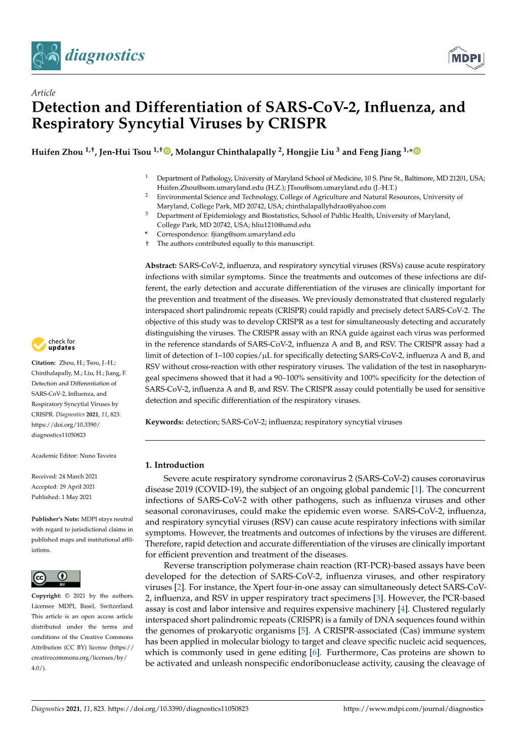 Detection and Differentiation of SARS-Cov-2, Influenza, and Respiratory Syncytial Viruses by CRISPR