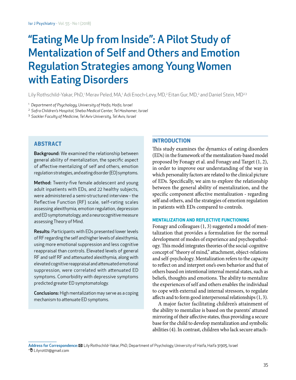 “Eating Me up from Inside”: a Pilot Study of Mentalization of Self and Others and Emotion Regulation Strategies Among Young Women with Eating Disorders