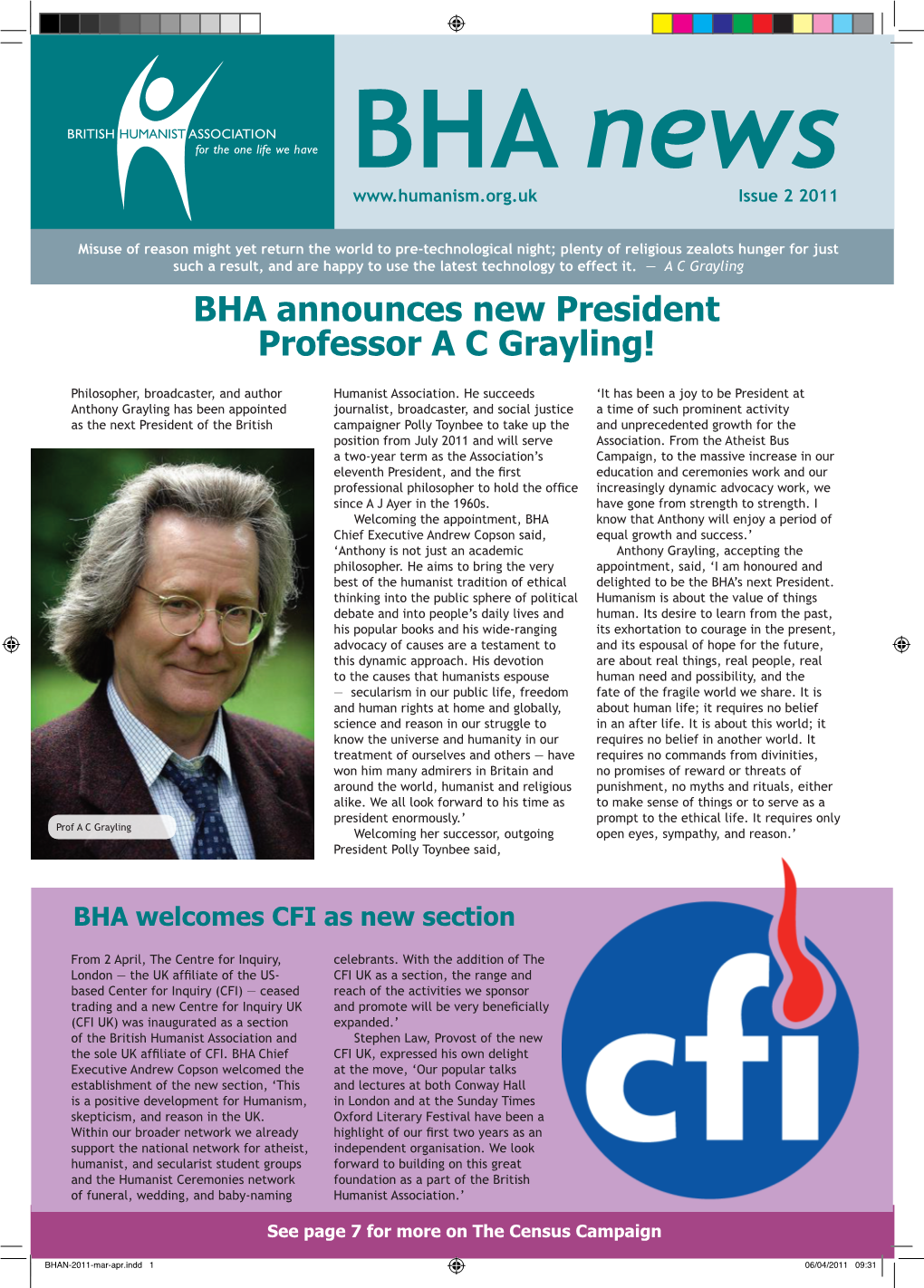 BHA Announces New President Professor a C Grayling!