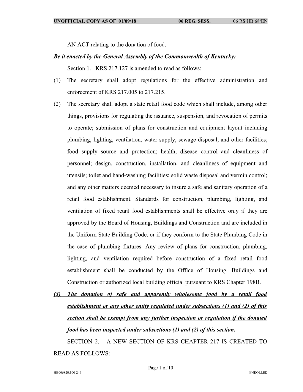 Unofficial Copy As of 03/17/06 06 Reg. Sess. 06 Rs Hb 68/En