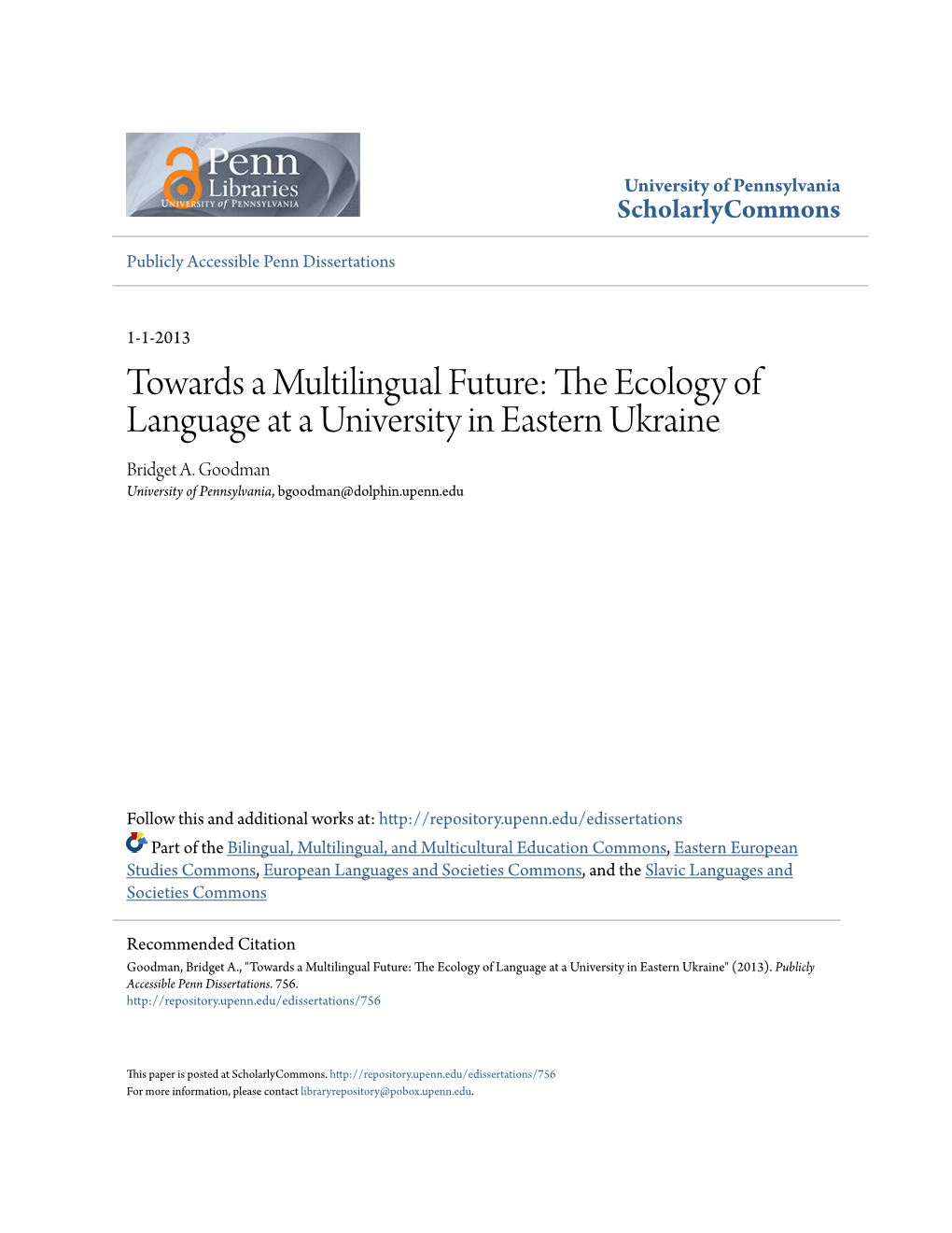 The Ecology of Language at a University in Eastern Ukraine
