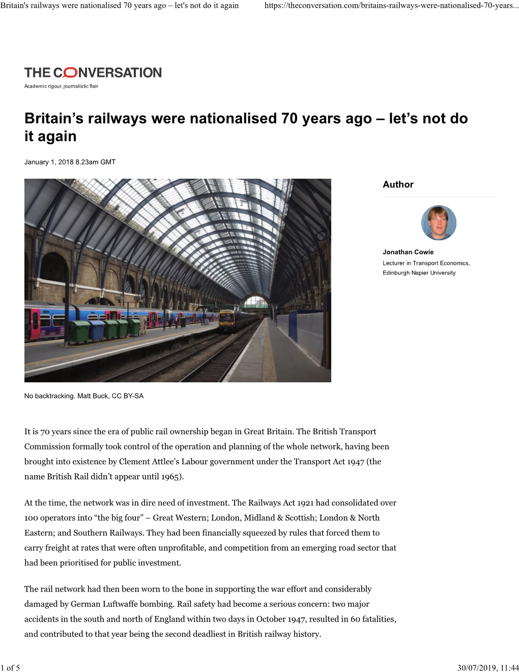 Britain's Railways Were Nationalised 70 Years Ago – Let's Not Do It Again