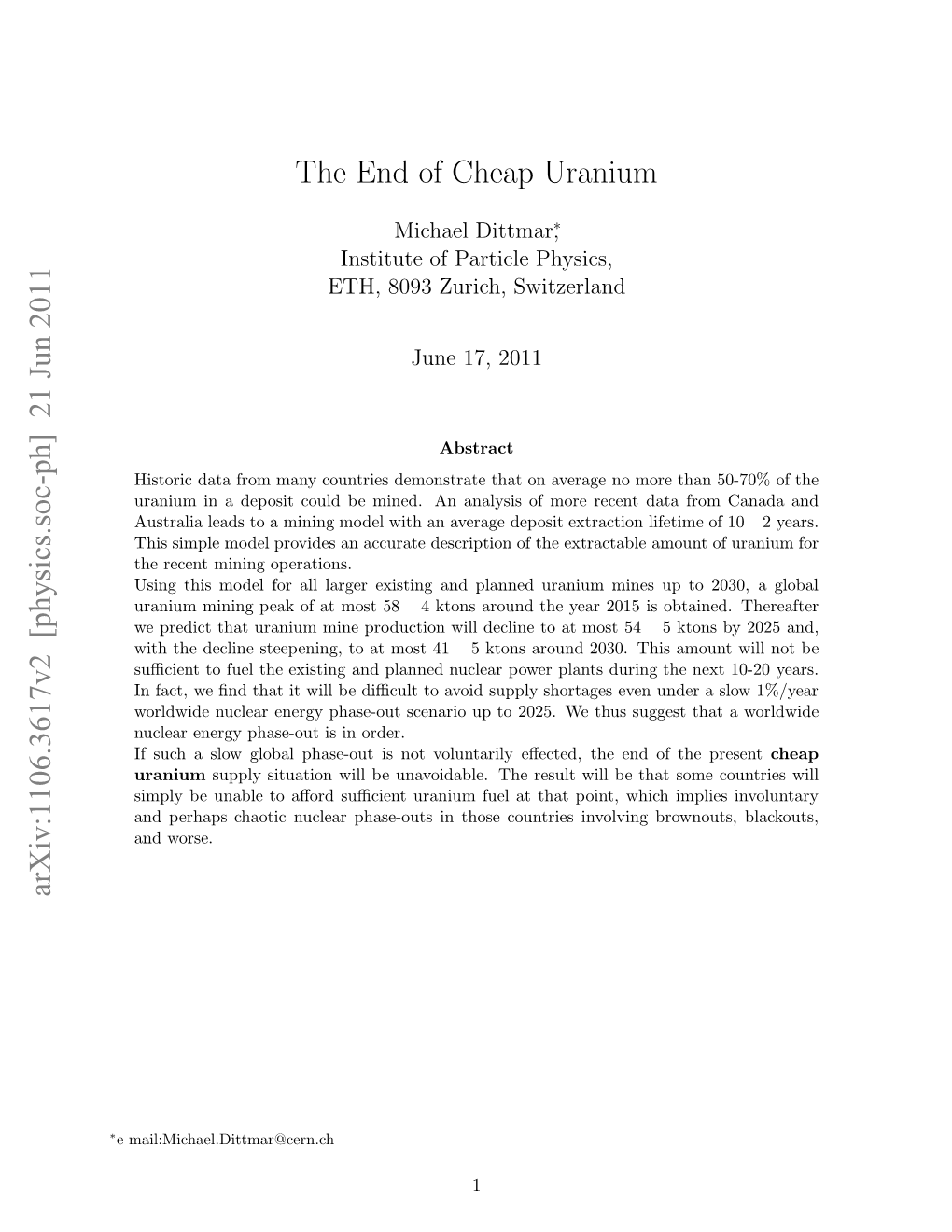 21 Jun 2011 the End of Cheap Uranium