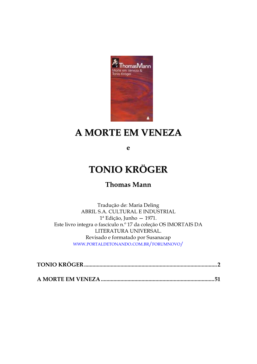 A Morte Em Veneza Tonio Kröger